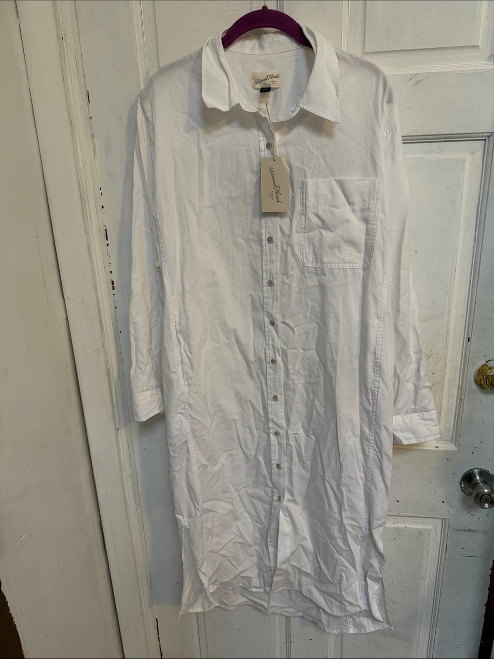 NWT Universal Thread White Midi Button-Down Dress- medium ***small stain